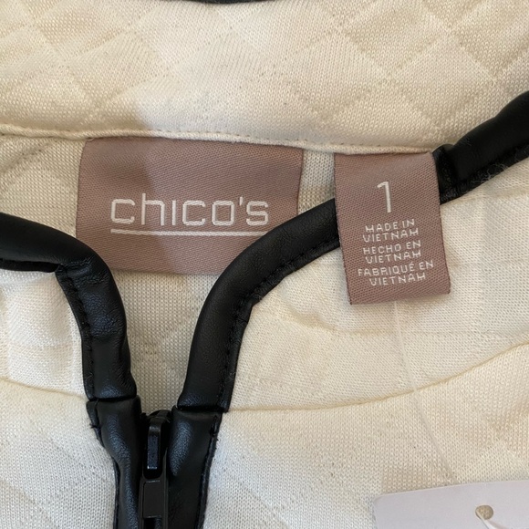 Chico’s - NWT -Ivory - Full zip up shirt - quilted faux leather Chicos size 1 - - Picture 4 of 13